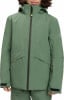 Grüne Kinderjacke mit Kapuze und Reißverschluss.