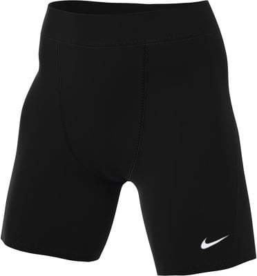 Schwarze Nike-Sportshorts mit weißem Logo am Bein. Schwarze Nike-Sportshorts mit weißem Logo am Bein.