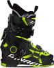 Schwarzer Skischuh mit neongrünen Akzenten und Dynafit-Logo.