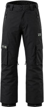 Schwarze Cargohose mit Logo und Reißverschlusstaschen, ideal für den Winter.
