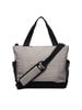 Graue Tasche mit schwarzen Trägern und seitlichen Netztaschen.