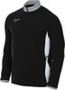 Ein schwarzes Nike-Sweatshirt mit weißem Logo und grauem Kragen, mit weißen Seitenpaneelen.