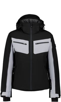 Schwarze Jacke mit grauen Einsätzen und Kapuze, ideal zum Skifahren. Schwarze Jacke mit grauen Einsätzen und Kapuze, ideal zum Skifahren.