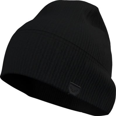 Schwarze Strickmütze mit Markenlogo vorne. Schwarze Strickmütze mit Markenlogo vorne.