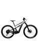 Ein graugrünes vollgefedertes E-Bike mit schwarzen Maxxis-Reifen.