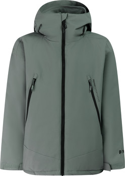 Grüne Herrenjacke mit Kapuze und schwarzem Reißverschluss.