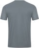 Rückseite eines dunkelgrauen T-Shirts mit kurzen Ärmeln.