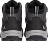 Rückansicht eines Paares schwarzer Wanderschuhe mit grauen Details und Logo.