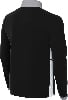 Schwarzer Pullover mit grauem Kragen und weißem Seitenstreifen.