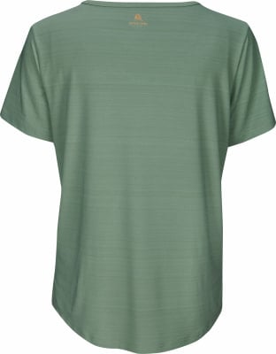 Grünes T-Shirt mit kurzen Ärmeln und Active Rebel Logo auf dem Rücken.