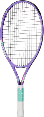 Violette Tennisschläger mit Blumenmuster und weißem Griffband. Violette Tennisschläger mit Blumenmuster und weißem Griffband.