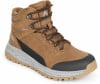Braune Winterstiefel mit grauem Sohle und schwarzer Spitze.