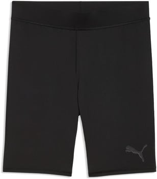 Schwarze Puma Radlerhosen mit Logo auf dem Oberschenkel.