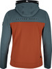 Rückansicht eines Herren-Hoodies in Blaugrün und Orange.