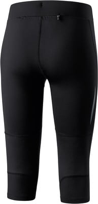 Schwarze Damen-3/4-Leggings mit Reißverschlusstasche und reflektierendem Detail. Schwarze Damen-3/4-Leggings mit Reißverschlusstasche und reflektierendem Detail.