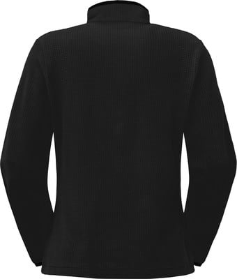 Schwarzer Pullover mit langen Ärmeln und hohem Kragen, Rückansicht.