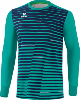 Langarmshirt mit dunkelblau-türkis gestreiftem Muster und Erima-Logo.