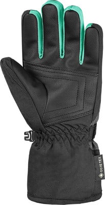 Schwarze Skihandschuhe mit türkisfarbener Paspel und GORE-TEX-Logo. Schwarze Skihandschuhe mit türkisfarbener Paspel und GORE-TEX-Logo.