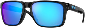 Schwarze Oakley Sonnenbrille mit blauen verspiegelten Gläsern und Logo