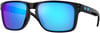 Schwarze Oakley Sonnenbrille mit blauen verspiegelten Gläsern und Logo