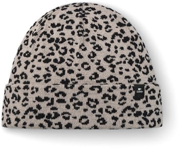 Graue Strickmütze mit schwarzem Leopardenmuster und Eisbär-Logo.