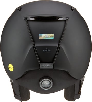 Schwarzer Uvex Skihelm mit Größenverstellung und Reflektor. Schwarzer Uvex Skihelm mit Größenverstellung und Reflektor.