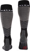 Zwei graue Kniestrümpfe der Marke Falke mit schwarzem Bund und Logo.