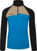 Blaues Herren-Shirt mit schwarzen Ärmeln und beige-farbenem Streifen.
