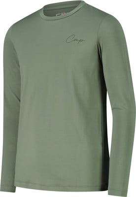 Grünes Langarmshirt mit 'Comp'-Logo auf der Brust.