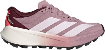 Damen-Laufschuh von Adidas Terrex in Rosa mit weißen Streifen.