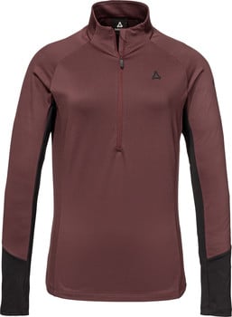 Roter Herrenpullover mit langem Ärmel und kurzem Reißverschluss.
