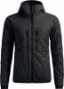Schwarze Daunenjacke mit Kapuze und gestepptem Design.