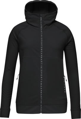 Schwarze Damen-Kapuzenjacke mit durchgehendem Reißverschluss-Logo. Schwarze Damen-Kapuzenjacke mit durchgehendem Reißverschluss-Logo.
