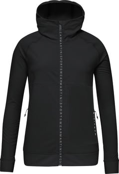 Schwarze Damen-Kapuzenjacke mit durchgehendem Reißverschluss-Logo.