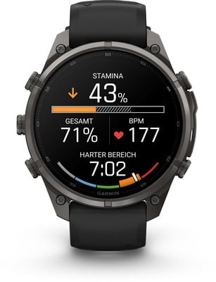 Eine Smartwatch zeigt den Ausdauerstatus, die Herzfrequenz und die Zeit in der harten Zone an. Eine Smartwatch zeigt den Ausdauerstatus, die Herzfrequenz und die Zeit in der harten Zone an.