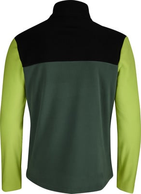 Rückansicht eines Herren-Fleece-Pullovers mit schwarzem Kragen und Oberteil. Rückansicht eines Herren-Fleece-Pullovers mit schwarzem Kragen und Oberteil.