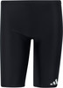 Schwarze Adidas Badehose mit Logo am Bein.