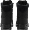 Schwarze Winterstiefel mit Fell und robuster Sohle, ideal für Schnee.