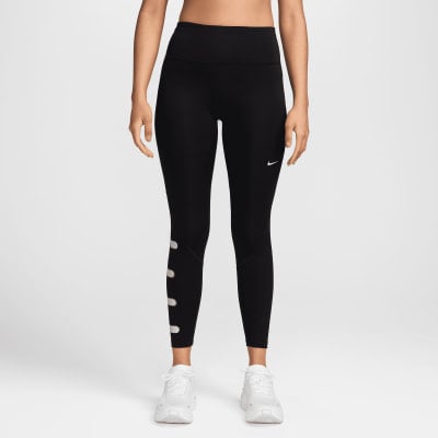 Schwarze Nike-Leggings für Damen mit Logo und weißen Details an den Beinen. Schwarze Nike-Leggings für Damen mit Logo und weißen Details an den Beinen.