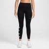 Schwarze Nike-Leggings für Damen mit Logo und weißen Details an den Beinen.