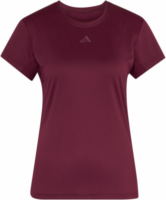 Damen-Weinrotes Adidas T-Shirt mit kurzen Ärmeln und Logo. Damen-Weinrotes Adidas T-Shirt mit kurzen Ärmeln und Logo.