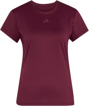 Damen-Weinrotes Adidas T-Shirt mit kurzen Ärmeln und Logo.