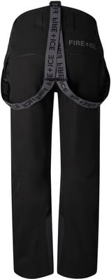 Schwarze Skihose mit Latz und FIRE+ICE Markenlogo.