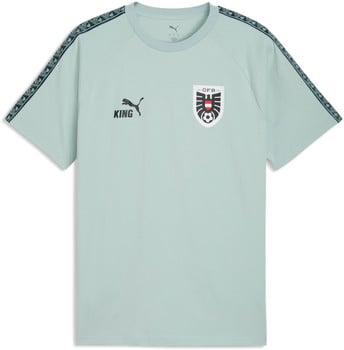 Hellblaues T-Shirt mit Puma-Logo, KING-Schriftzug und österreichischem Fußballwappen.