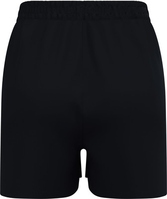 Schwarze Shorts mit elastischem Bund und Beinschlitzen.