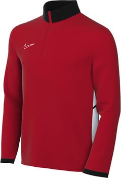 Rotes Nike Sweatshirt mit Reißverschluss und schwarzem Kragen.