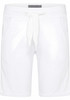 Weiße Shorts mit metallischem Glanz und Kordelzug.