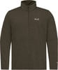 Dunkelgrüner Herrenpullover mit kurzem Reißverschluss und Jack Wolfskin Logo.