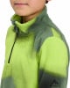 Kinder-Fleecejacke in Grün mit dunkleren grünen Mustern und Reißverschluss.