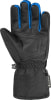 Schwarze Handschuhe mit blauer Paspel und Gore-Tex-Logo.